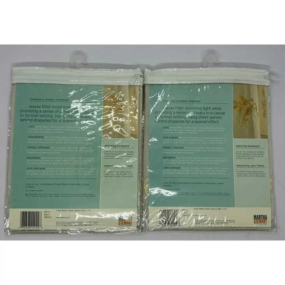 Martha Stewart Everyday Satin Ribbon Embroidery 58” x 17” Valance NOS Lot of 2